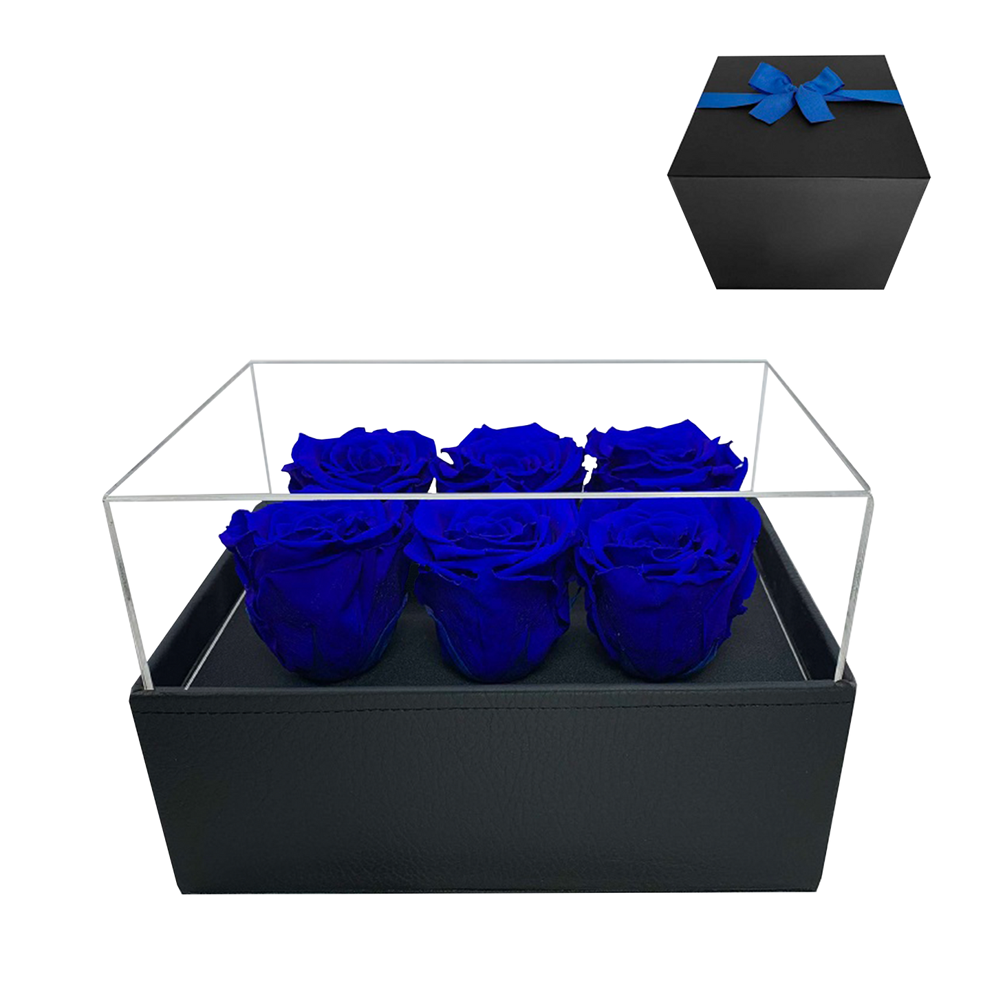 LUXURY 6 PRESERVED ROSES ARRANGEMENT - ACRYLIC TOP AND PU LEATHER BOX - BMade