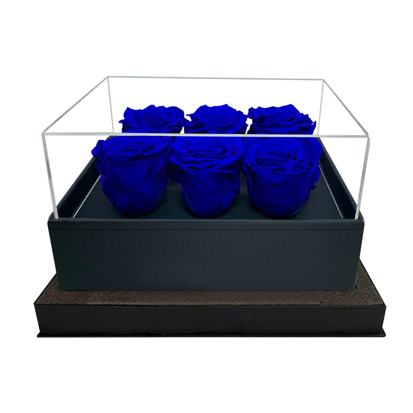 LUXURY 6 PRESERVED ROSES ARRANGEMENT - ACRYLIC TOP AND PU LEATHER BOX - BMade