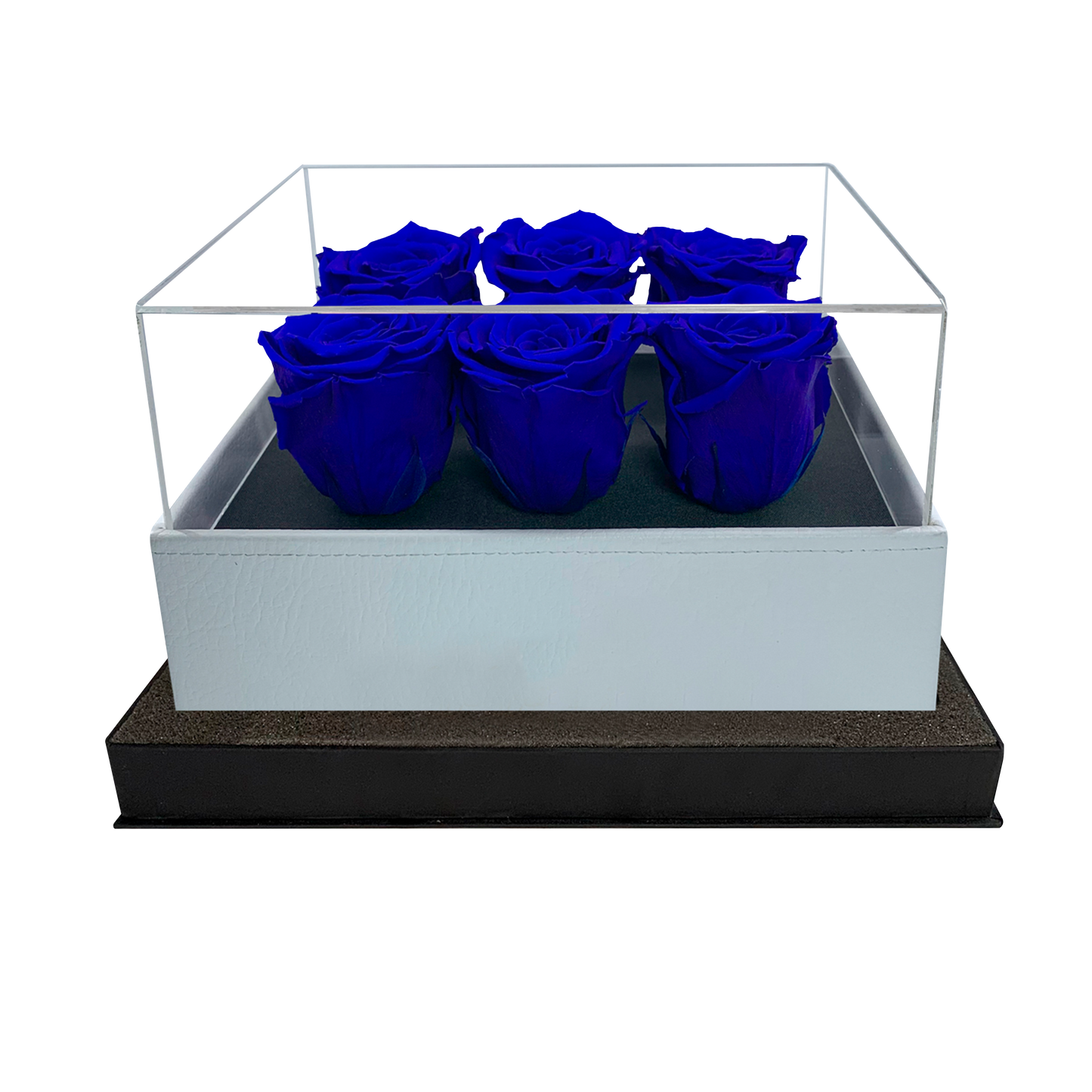 LUXURY 6 PRESERVED ROSES ARRANGEMENT - ACRYLIC TOP AND PU LEATHER BOX - BMade
