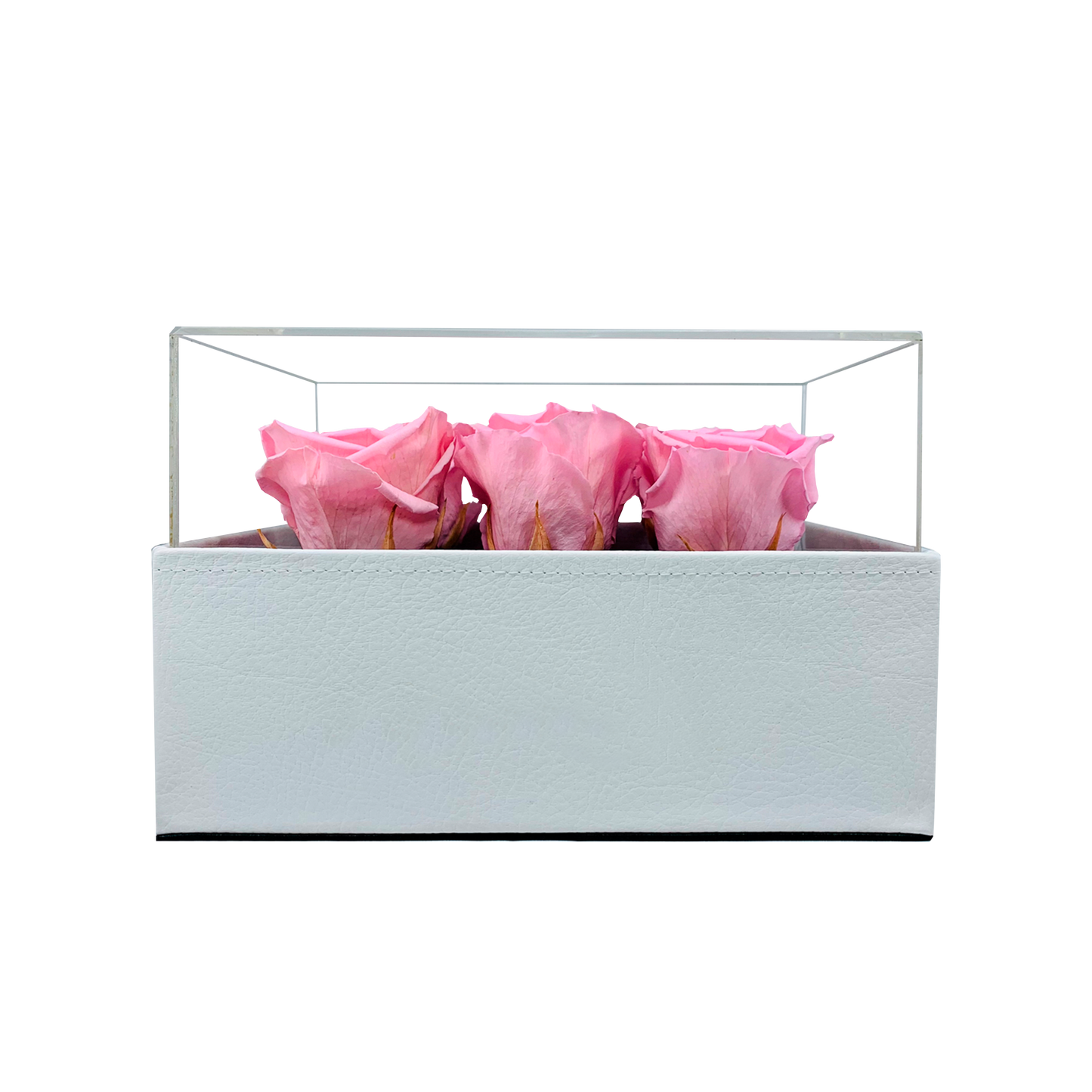 LUXURY 6 PRESERVED ROSES ARRANGEMENT - ACRYLIC TOP AND PU LEATHER BOX - BMade