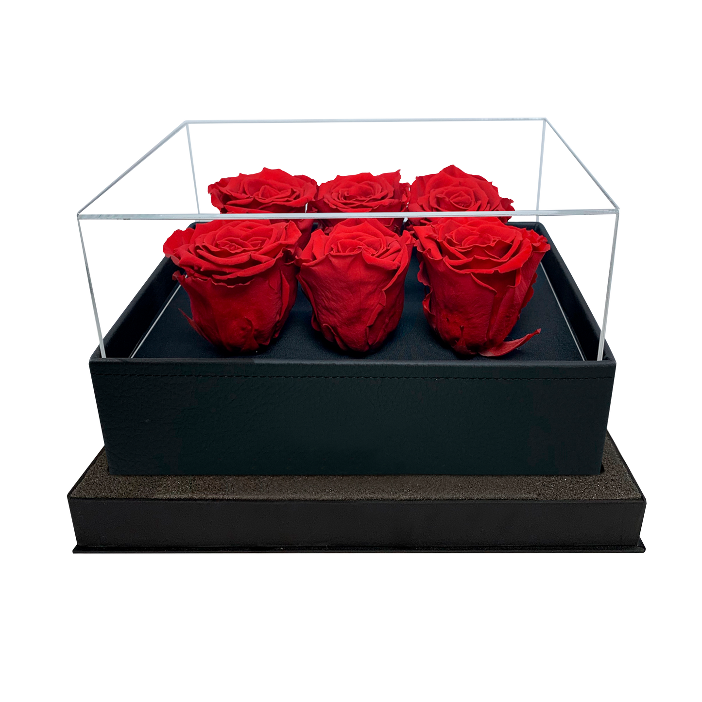 LUXURY 6 PRESERVED ROSES ARRANGEMENT - ACRYLIC TOP AND PU LEATHER BOX - BMade