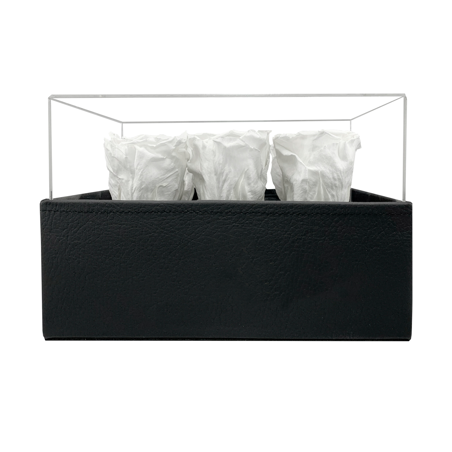 LUXURY 6 PRESERVED ROSES ARRANGEMENT - ACRYLIC TOP AND PU LEATHER BOX - BMade