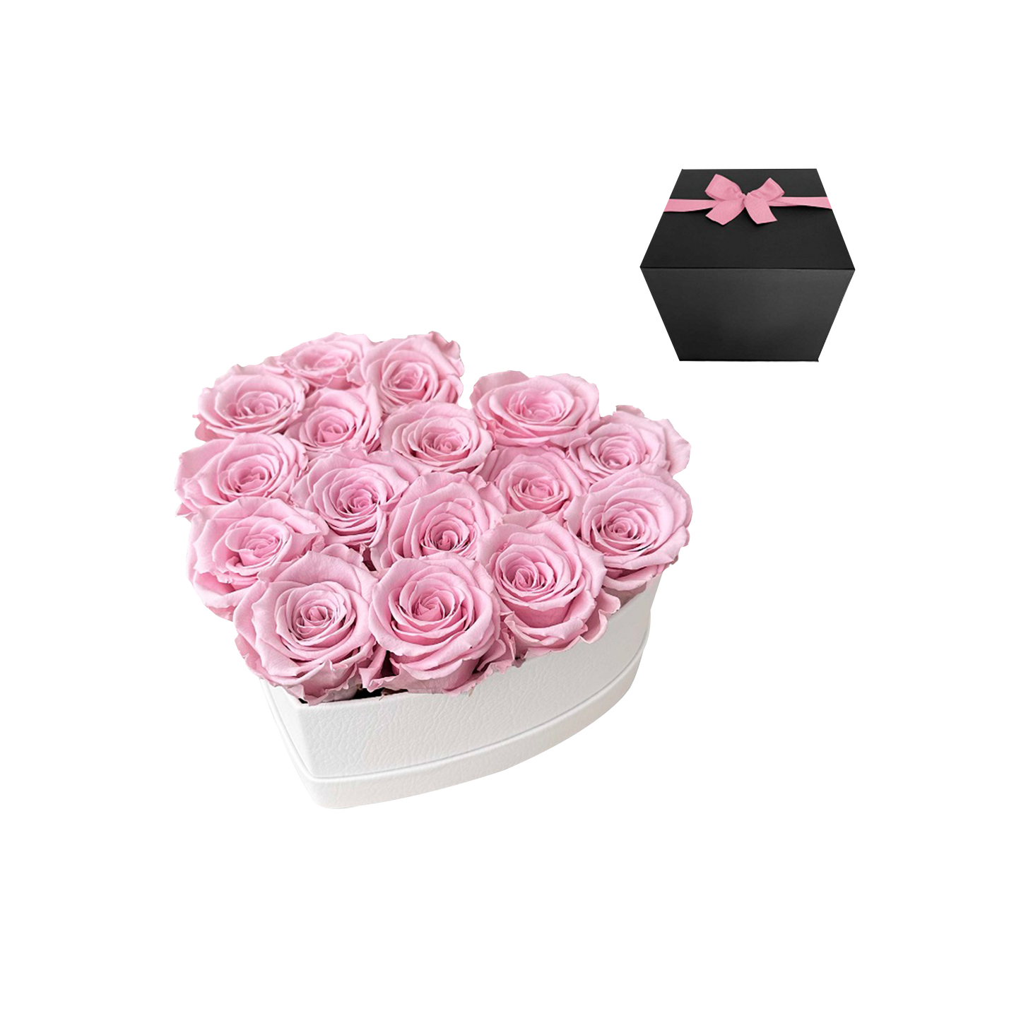 LUXURY 11-13 PRESERVED ROSES ARRANGEMENT - HEART PU LEATHER BOX - BMade