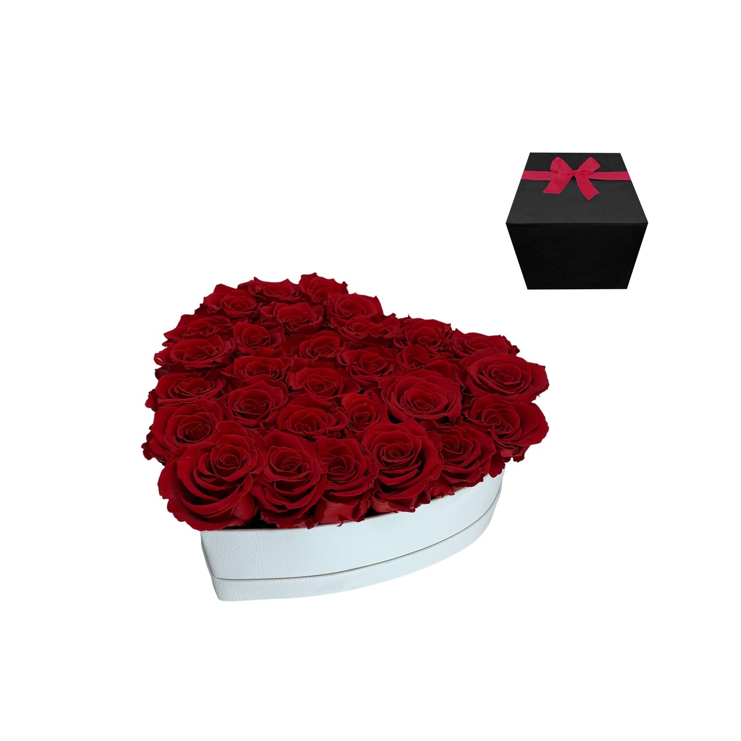 LUXURY 27-29 PRESERVED ROSES ARRANGEMENT - HEART PU LEATHER BOX - BMade