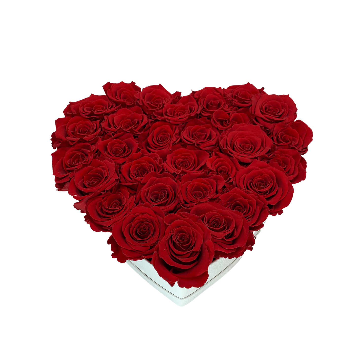 LUXURY 27-29 PRESERVED ROSES ARRANGEMENT - HEART PU LEATHER BOX - BMade