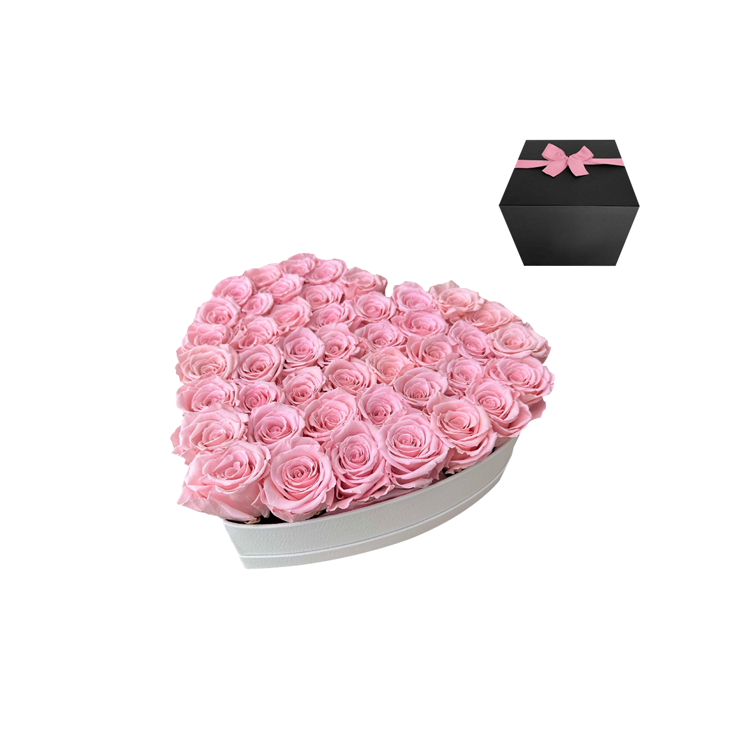 LUXURY 44-46 PRESERVED ROSES ARRANGEMENT - HEART PU LEATHER BOX - BMade