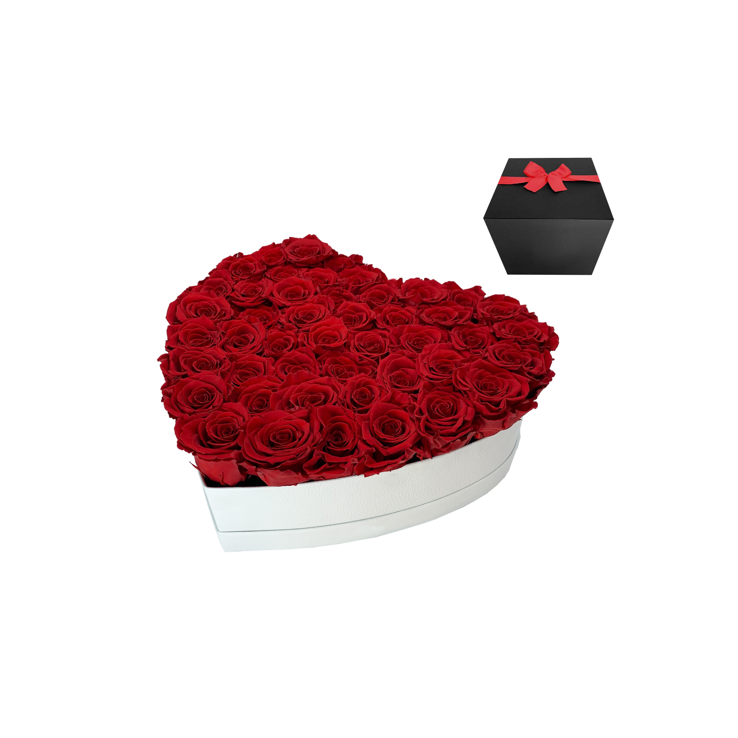 LUXURY 44-46 PRESERVED ROSES ARRANGEMENT - HEART PU LEATHER BOX - BMade
