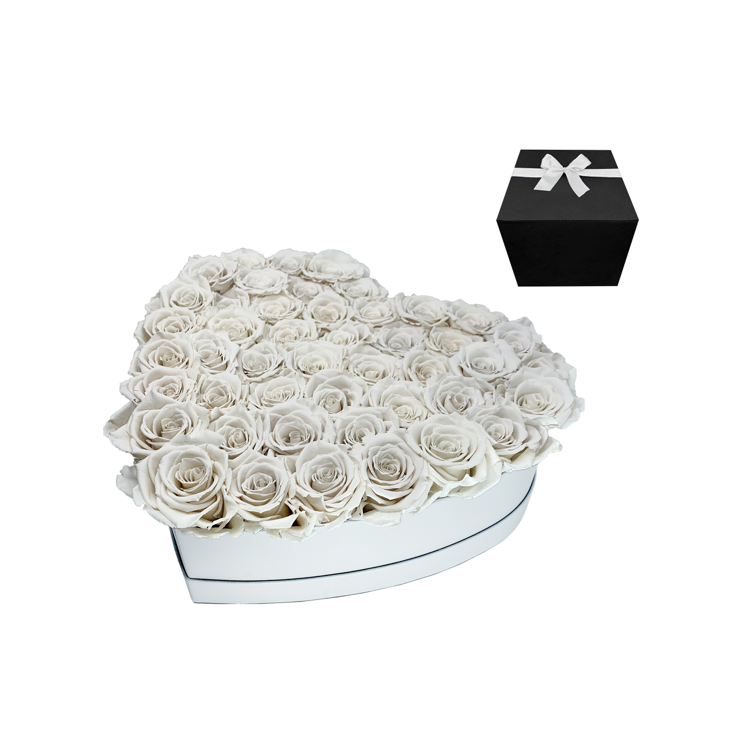 LUXURY 44-46 PRESERVED ROSES ARRANGEMENT - HEART PU LEATHER BOX - BMade