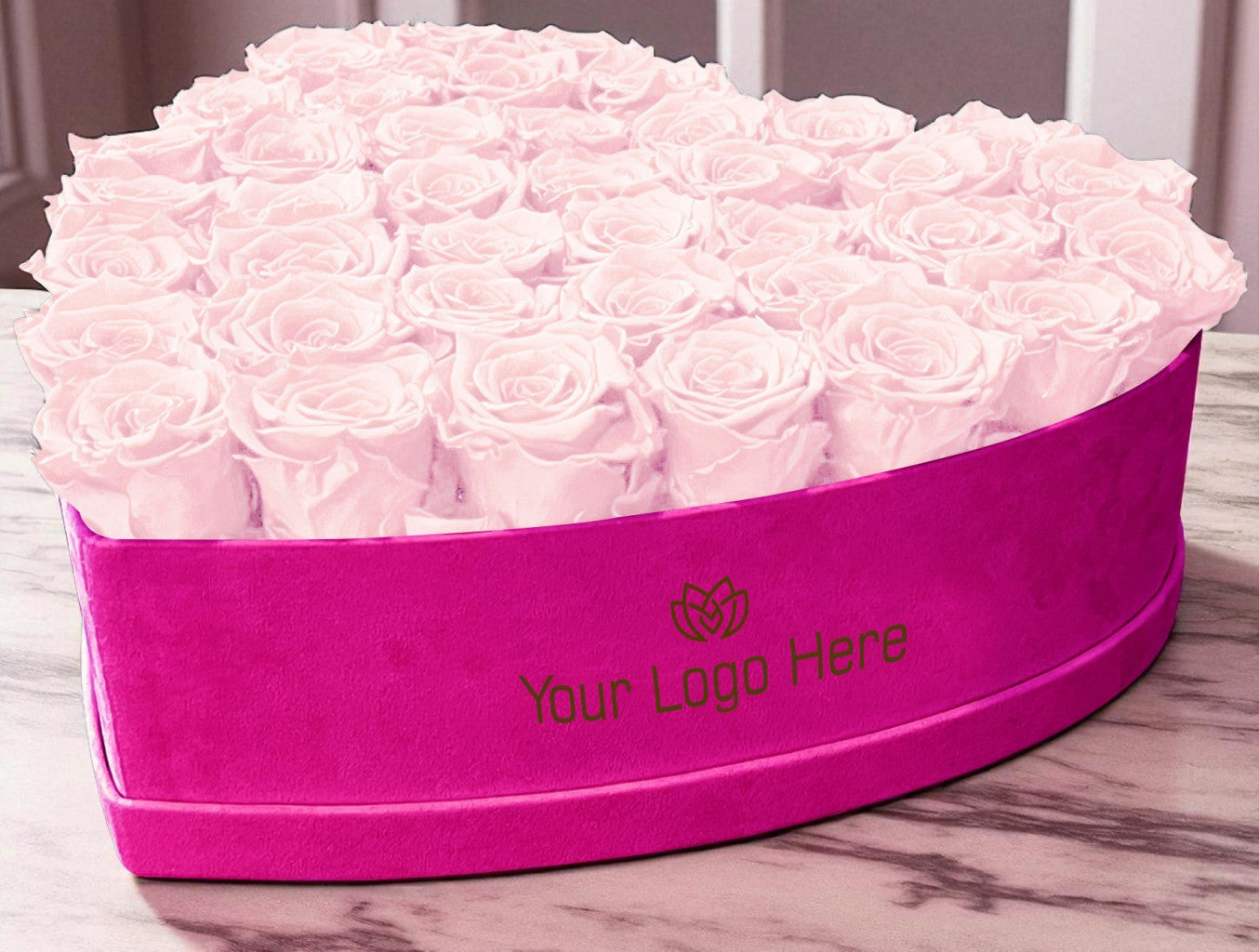 Branded Heart Floral Arrangement | 42 Preserved Roses, Fast Shipping