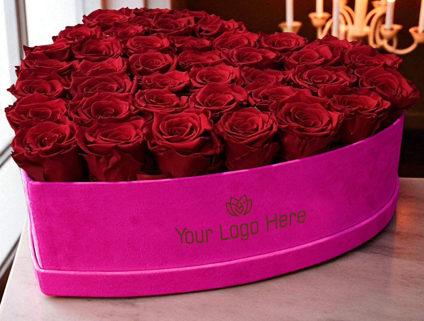 Branded Heart Floral Arrangement | 42 Preserved Roses, Fast Shipping