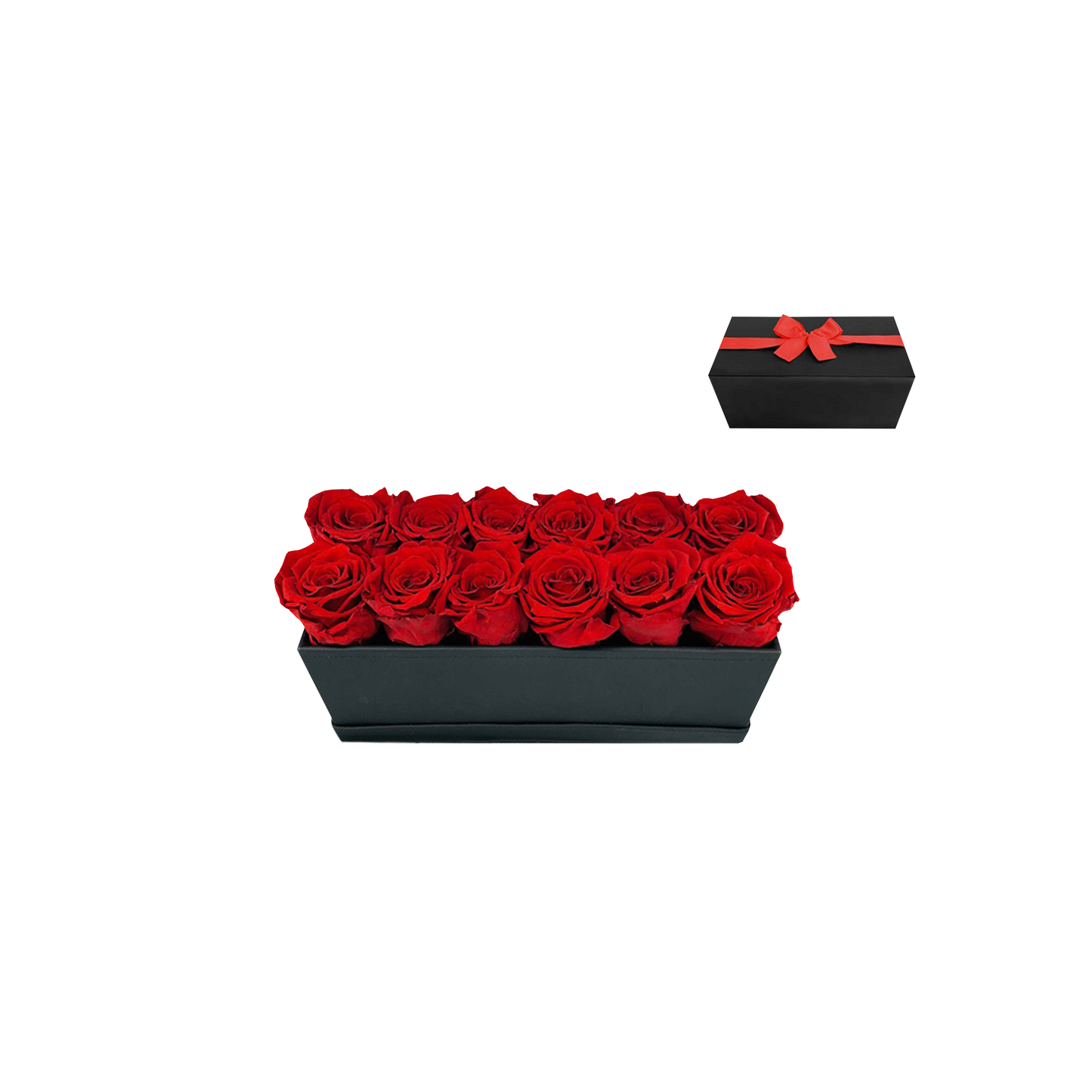 LUXURY 12 PRESERVED ROSE ARRANGEMENT - RECTANGULAR PU LEATHER BOX - BMade