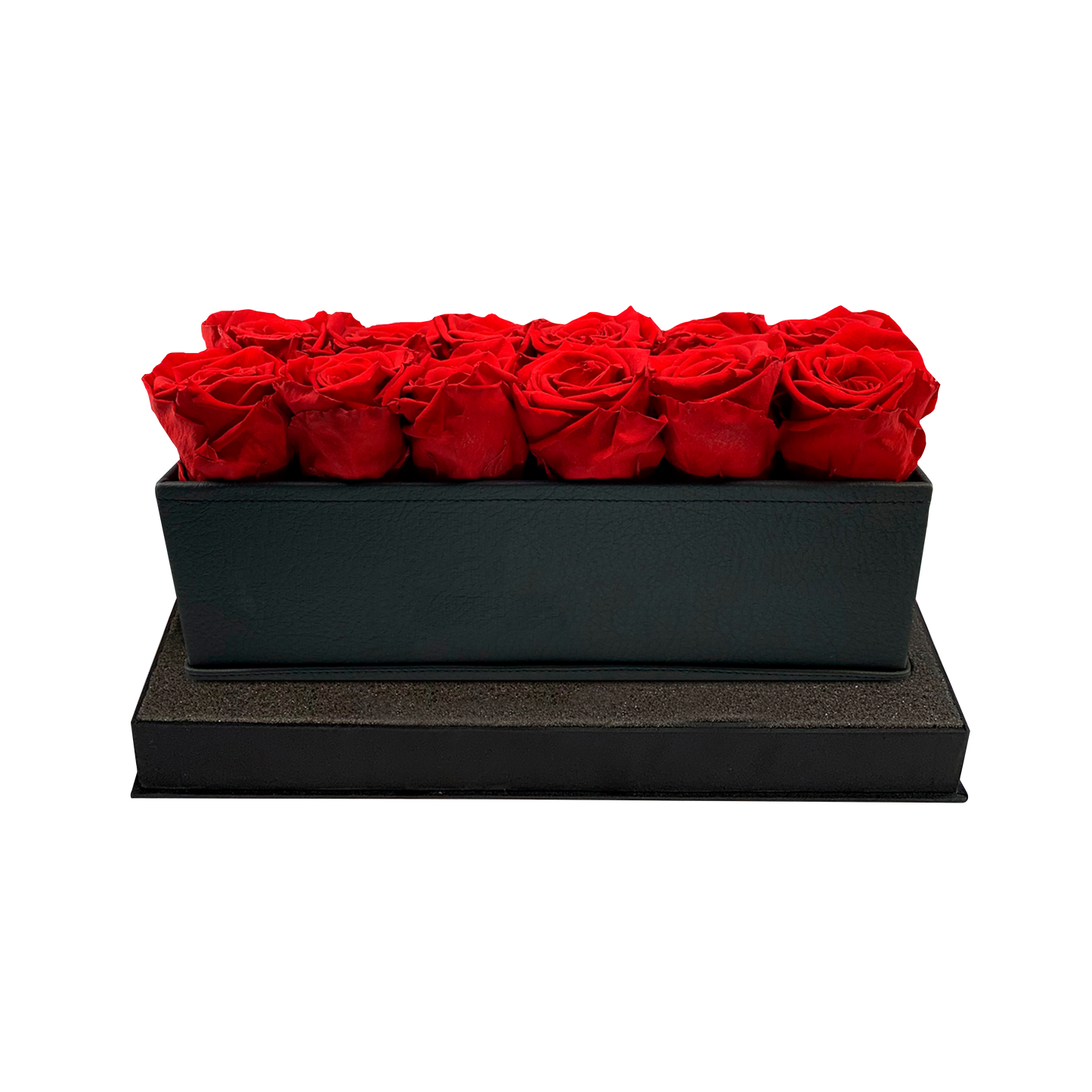 LUXURY 12 PRESERVED ROSE ARRANGEMENT - RECTANGULAR PU LEATHER BOX - BMade