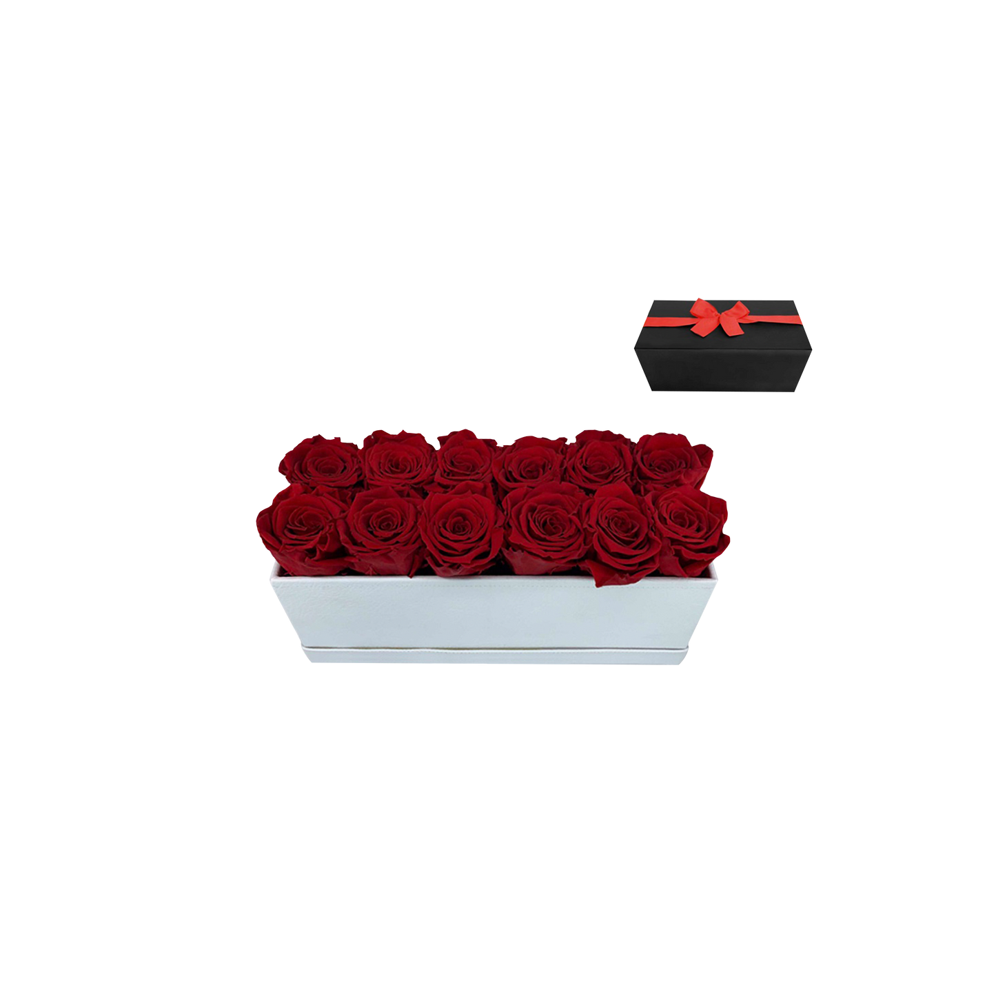 LUXURY 12 PRESERVED ROSE ARRANGEMENT - RECTANGULAR PU LEATHER BOX - BMade