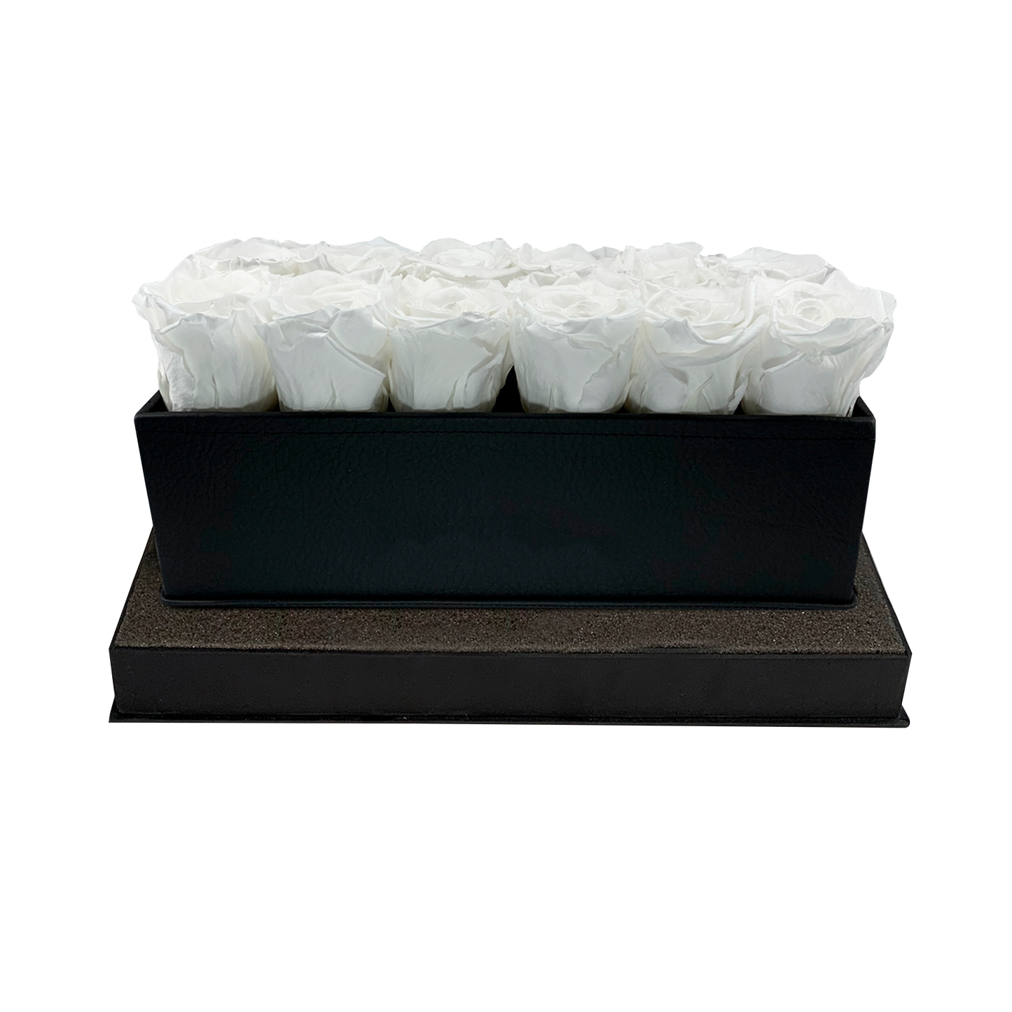 LUXURY 12 PRESERVED ROSE ARRANGEMENT - RECTANGULAR PU LEATHER BOX - BMade