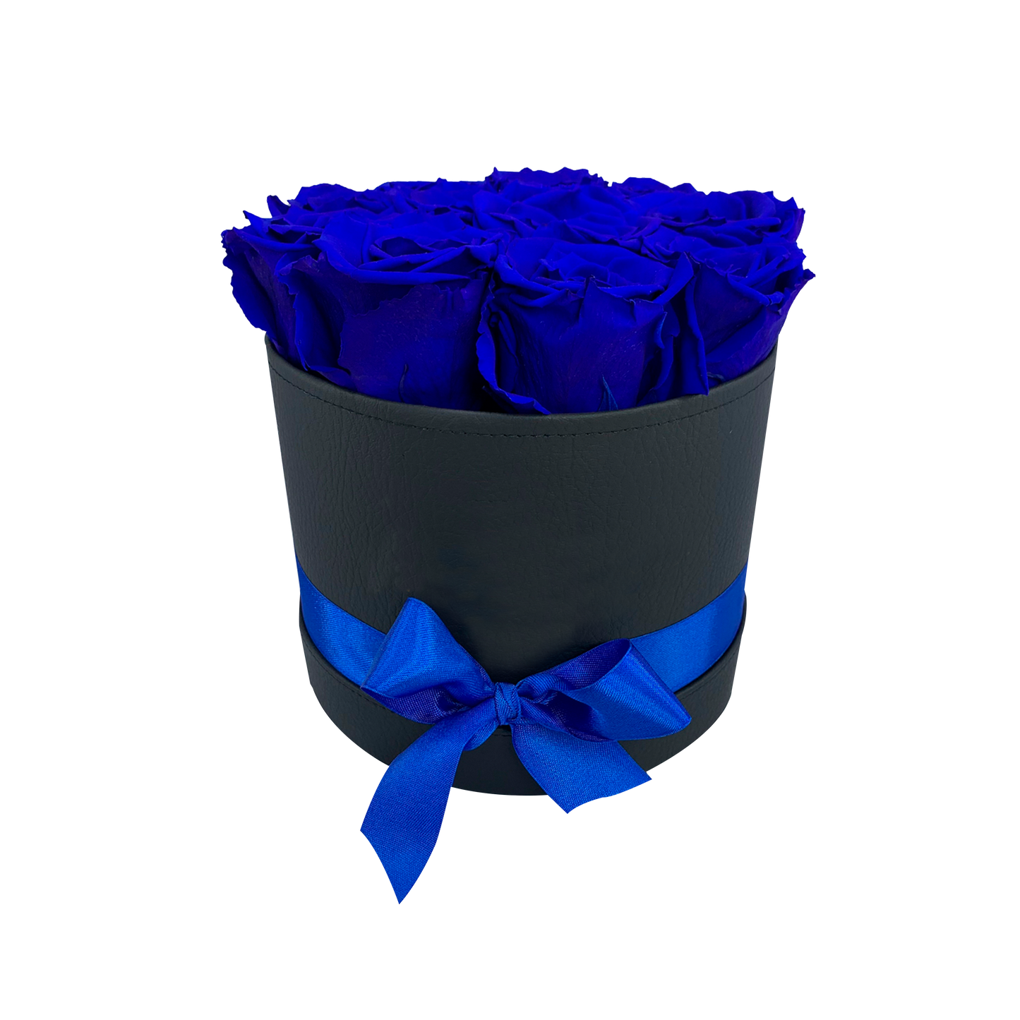 LUXURY 10-12 PRESERVED ROSES ARRANGEMENT - ROUND PU LEATHER BOX - BMade