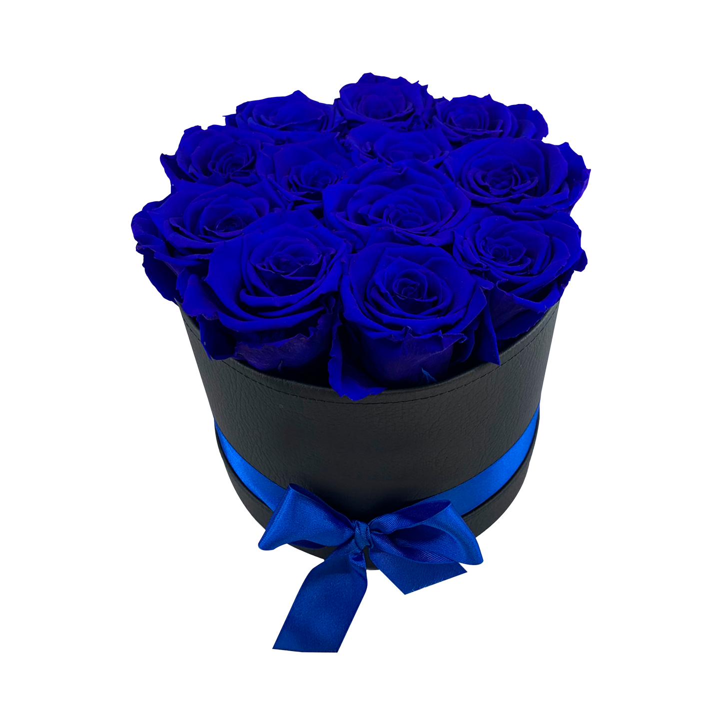 LUXURY 10-12 PRESERVED ROSES ARRANGEMENT - ROUND PU LEATHER BOX - BMade