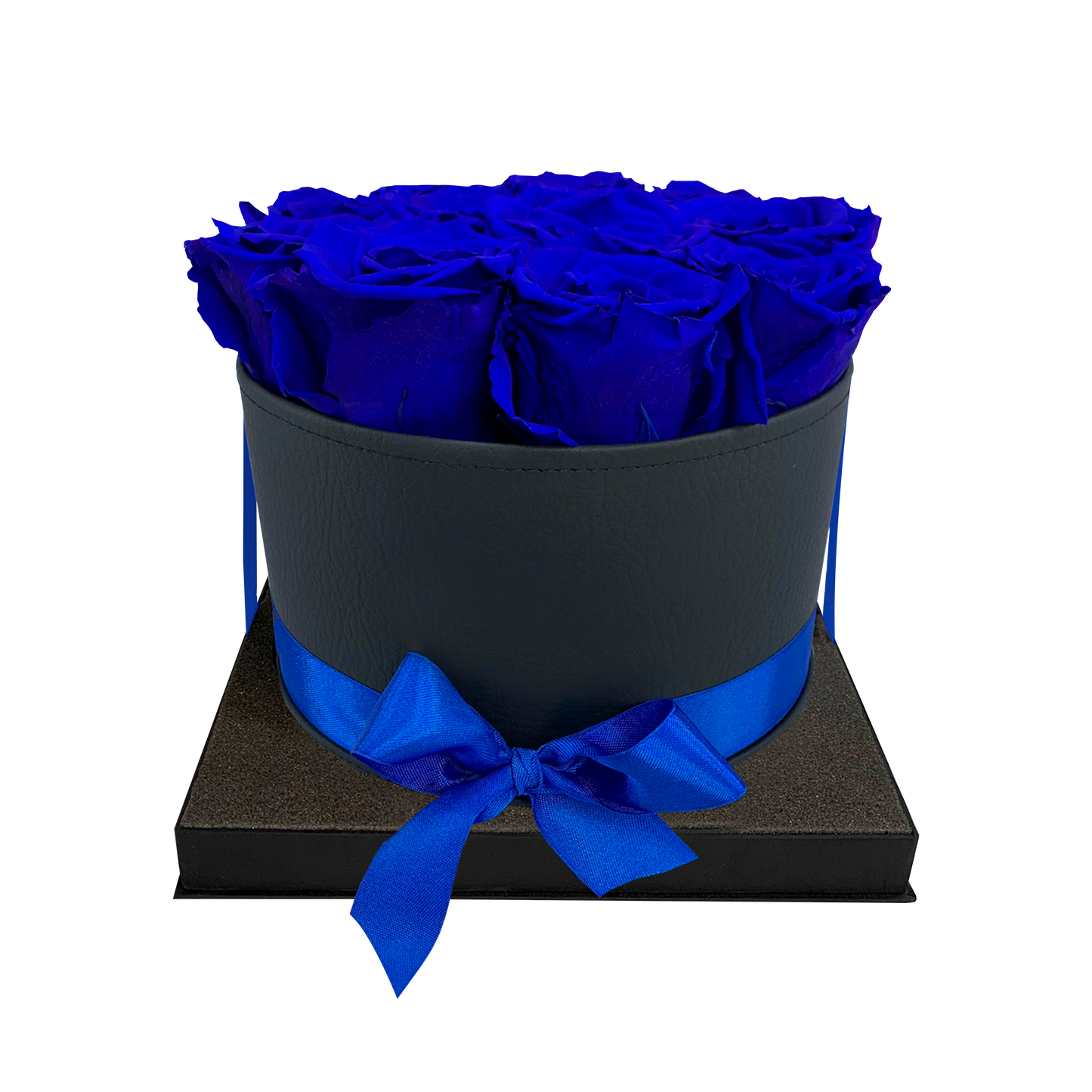 LUXURY 10-12 PRESERVED ROSES ARRANGEMENT - ROUND PU LEATHER BOX - BMade
