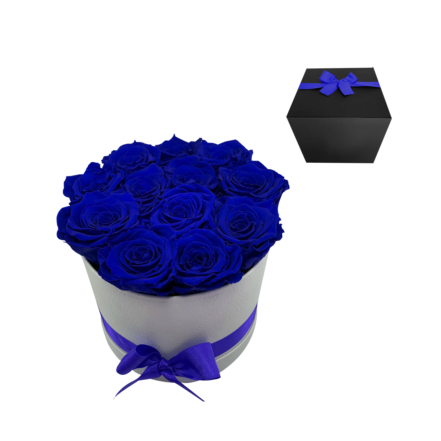 LUXURY 10-12 PRESERVED ROSES ARRANGEMENT - ROUND PU LEATHER BOX - BMade