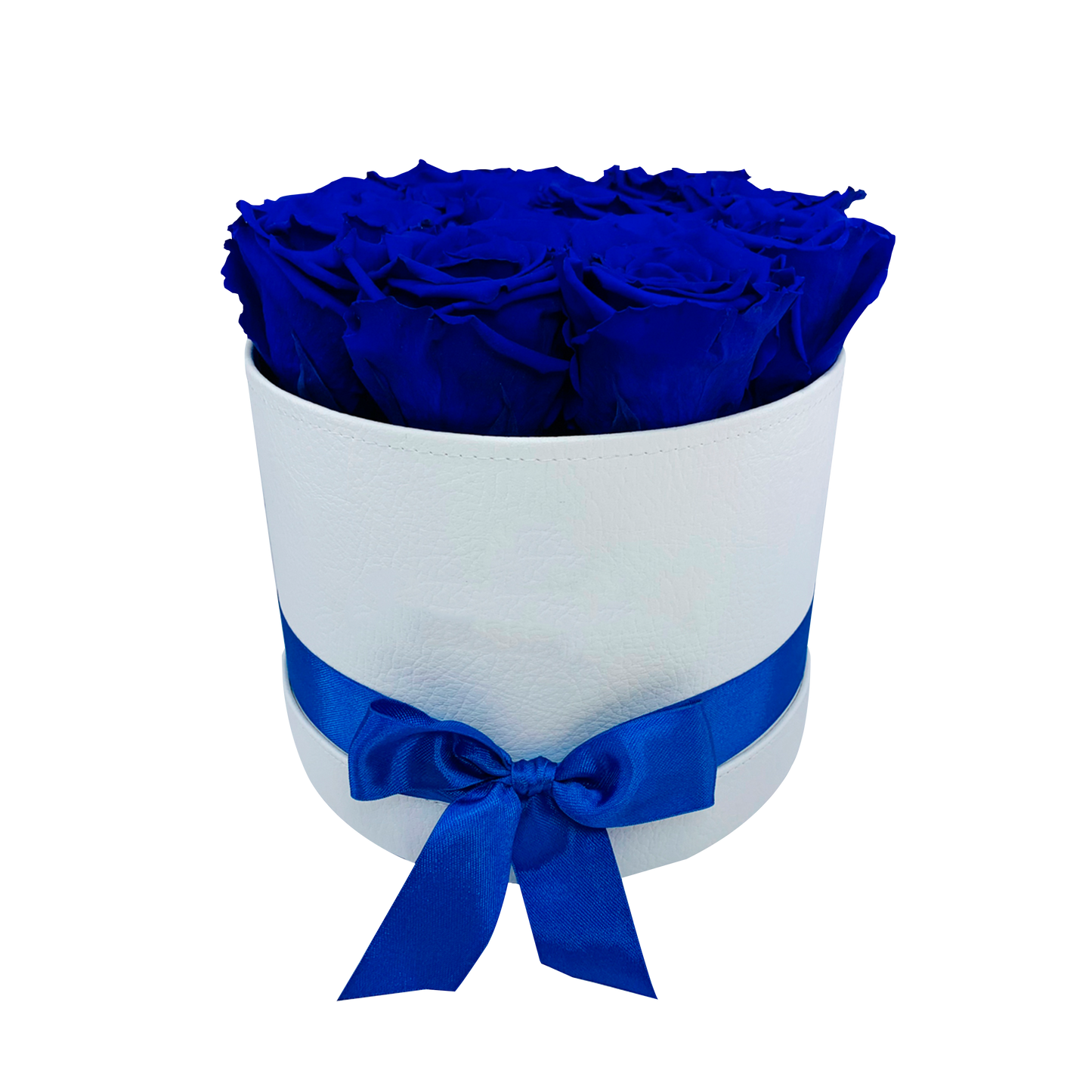 LUXURY 10-12 PRESERVED ROSES ARRANGEMENT - ROUND PU LEATHER BOX - BMade