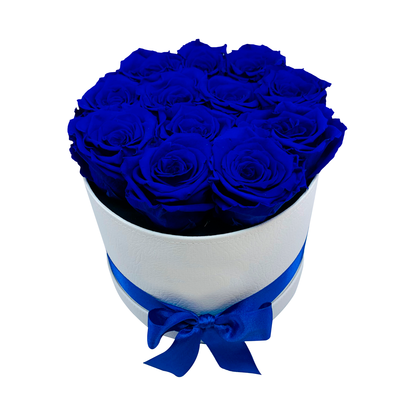 LUXURY 10-12 PRESERVED ROSES ARRANGEMENT - ROUND PU LEATHER BOX - BMade