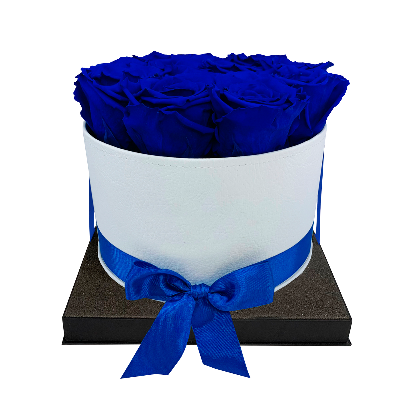 LUXURY 10-12 PRESERVED ROSES ARRANGEMENT - ROUND PU LEATHER BOX - BMade