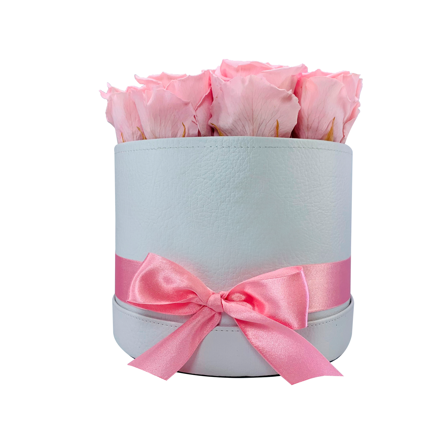 LUXURY 10-12 PRESERVED ROSES ARRANGEMENT - ROUND PU LEATHER BOX - BMade