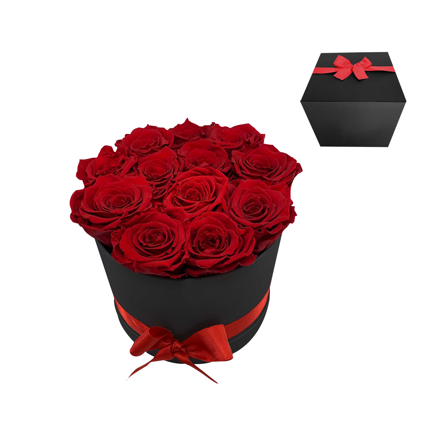 LUXURY 10-12 PRESERVED ROSES ARRANGEMENT - ROUND PU LEATHER BOX - BMade