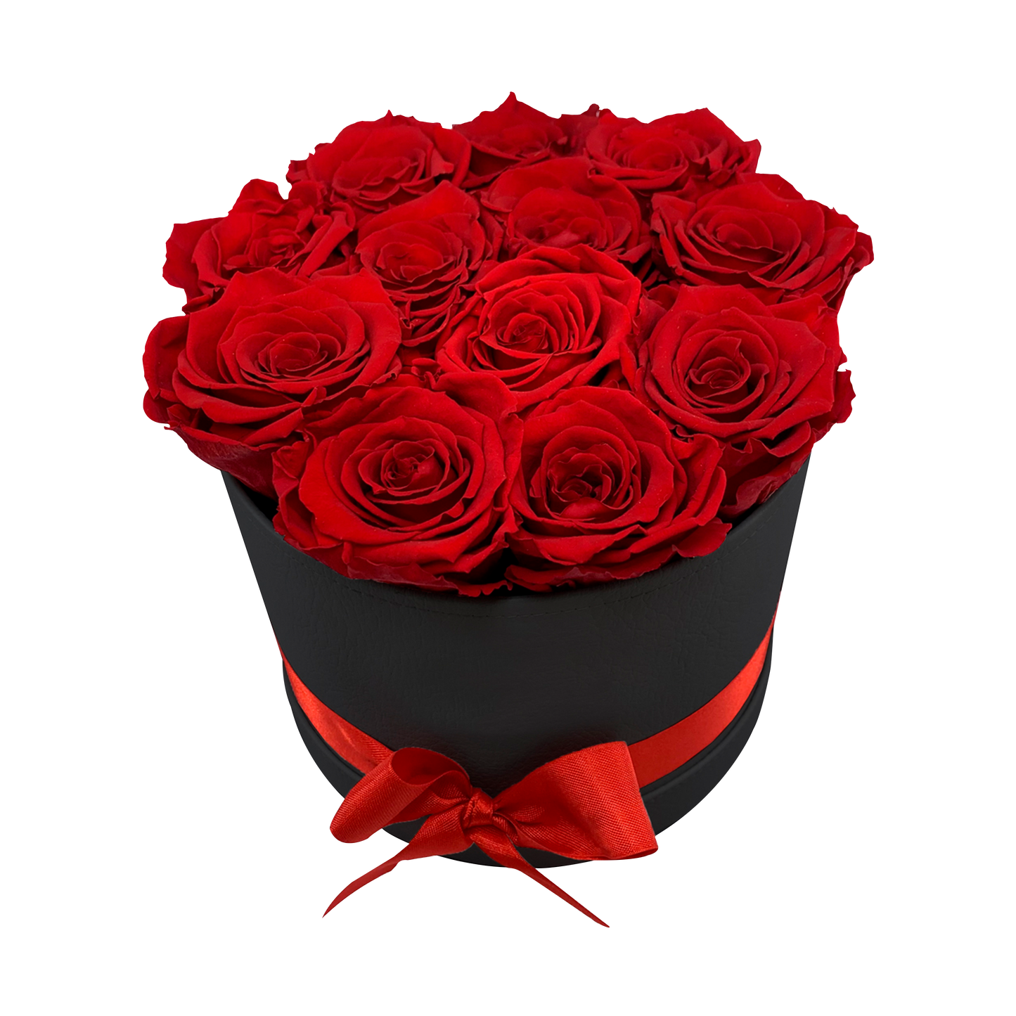 LUXURY 10-12 PRESERVED ROSES ARRANGEMENT - ROUND PU LEATHER BOX - BMade