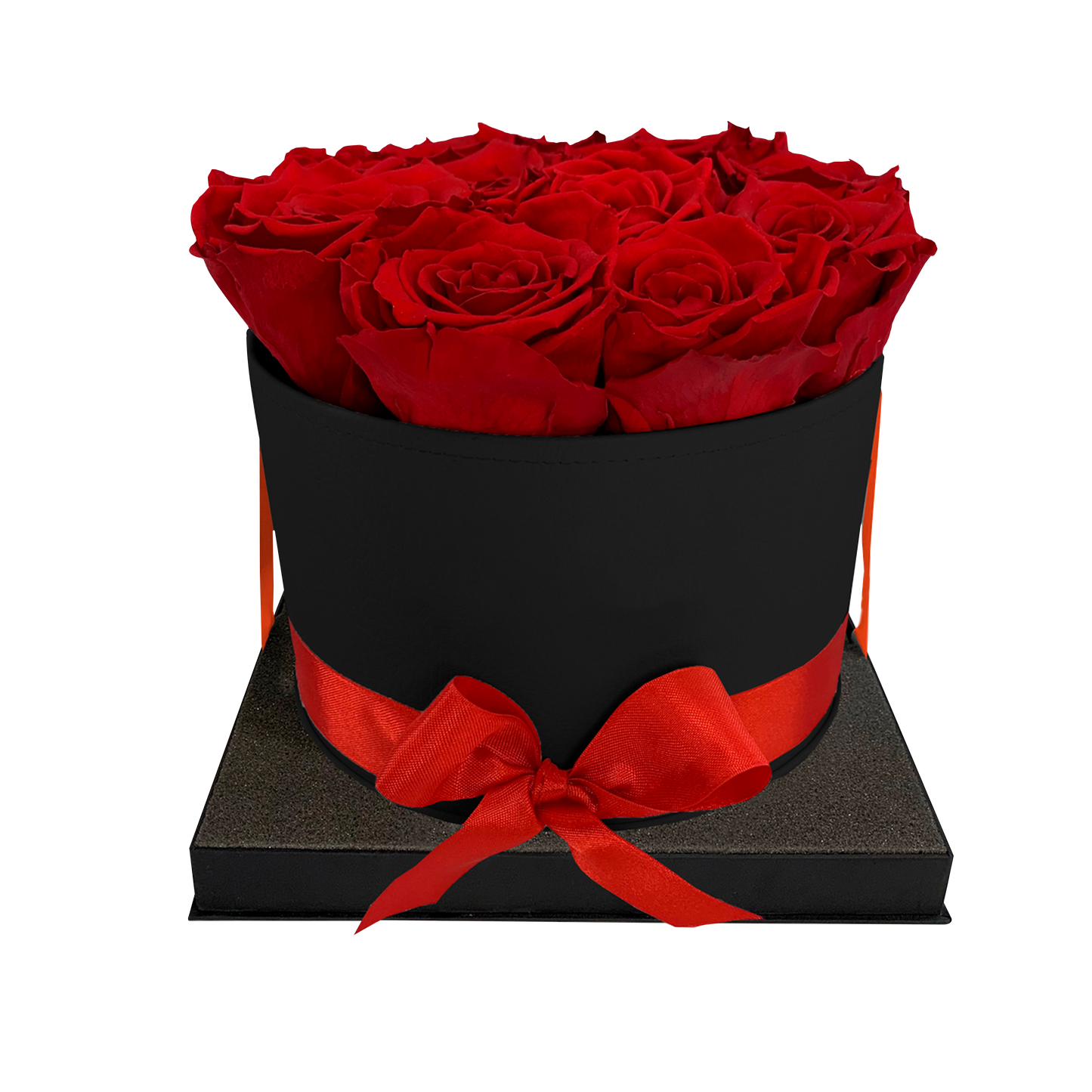 LUXURY 10-12 PRESERVED ROSES ARRANGEMENT - ROUND PU LEATHER BOX - BMade