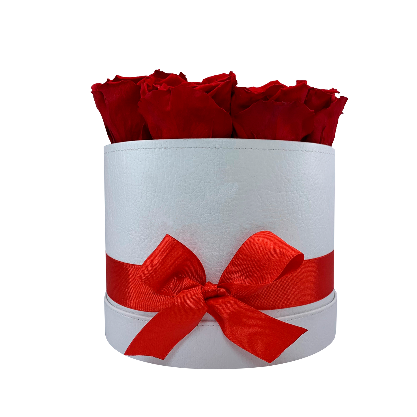 LUXURY 10-12 PRESERVED ROSES ARRANGEMENT - ROUND PU LEATHER BOX - BMade
