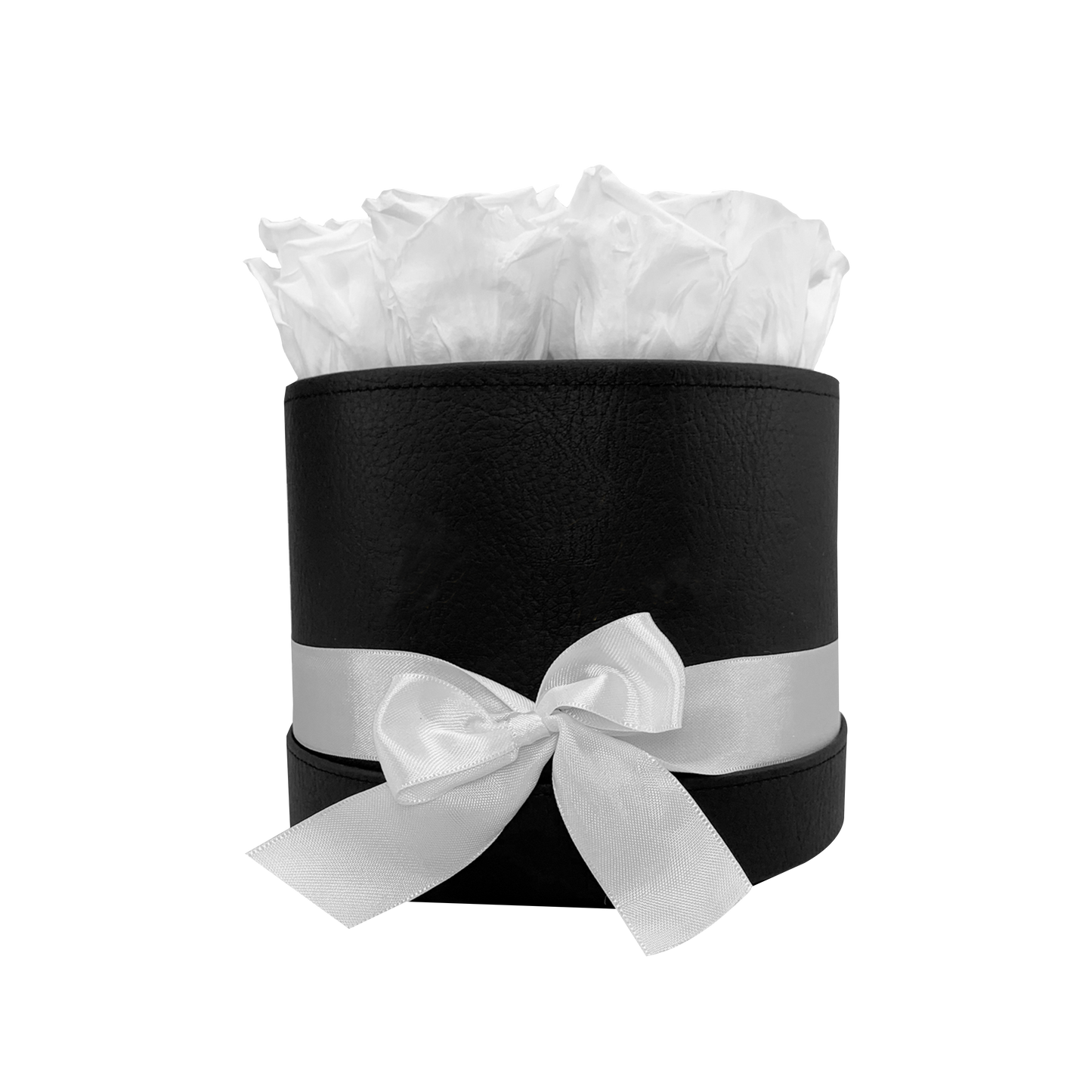 LUXURY 10-12 PRESERVED ROSES ARRANGEMENT - ROUND PU LEATHER BOX - BMade