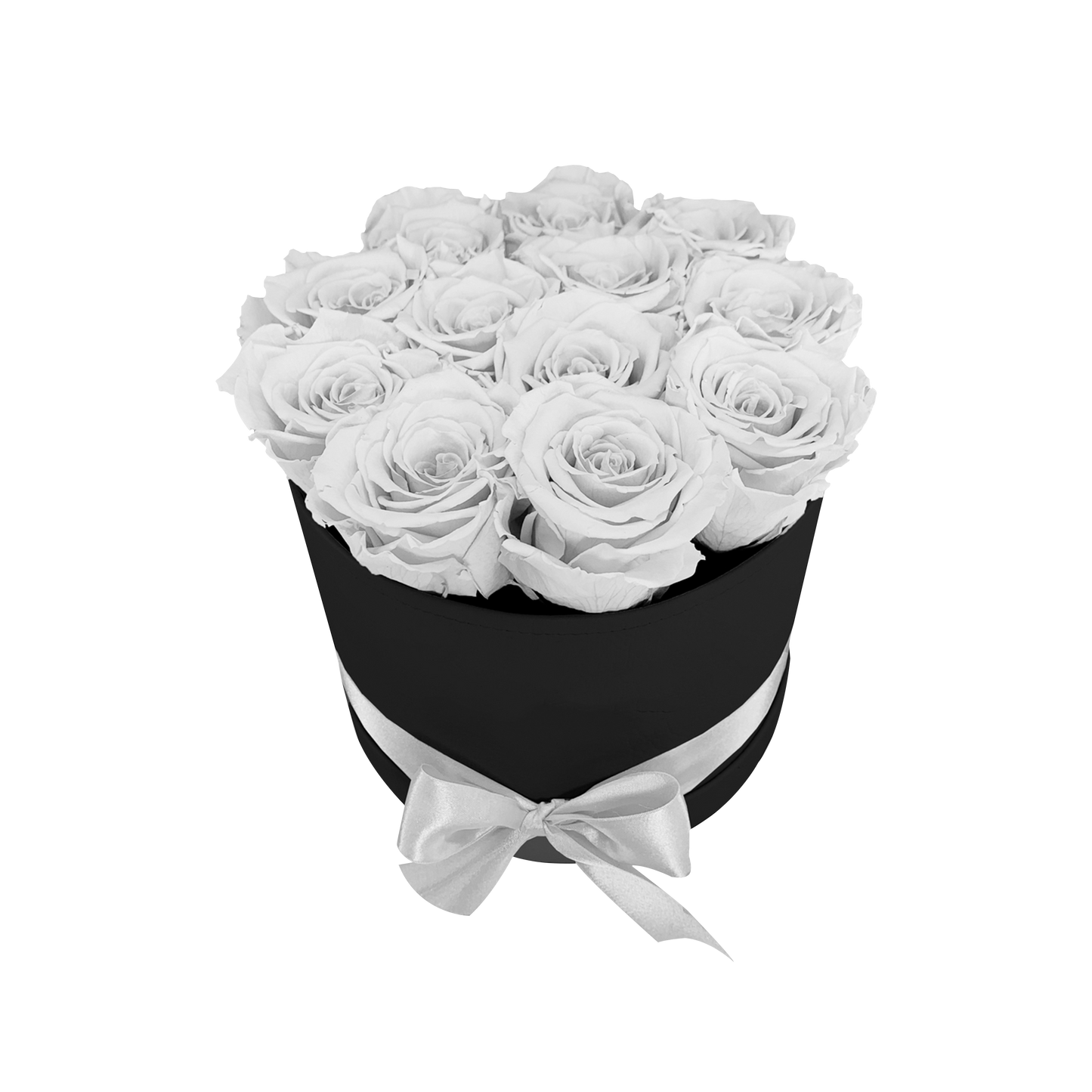 LUXURY 10-12 PRESERVED ROSES ARRANGEMENT - ROUND PU LEATHER BOX - BMade