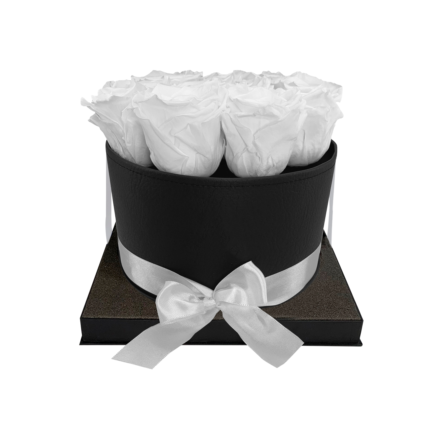 LUXURY 10-12 PRESERVED ROSES ARRANGEMENT - ROUND PU LEATHER BOX - BMade