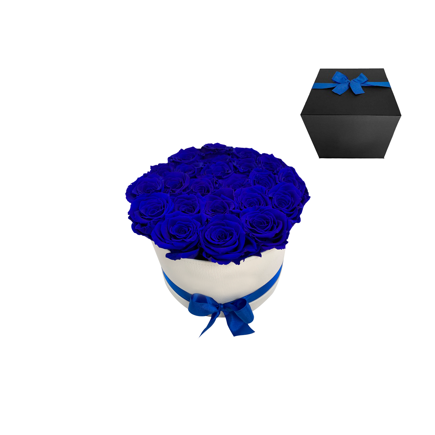 LUXURY 22-24 PRESERVED ROSES ARRANGEMENT - ROUND PU LEATHER BOX - BMade