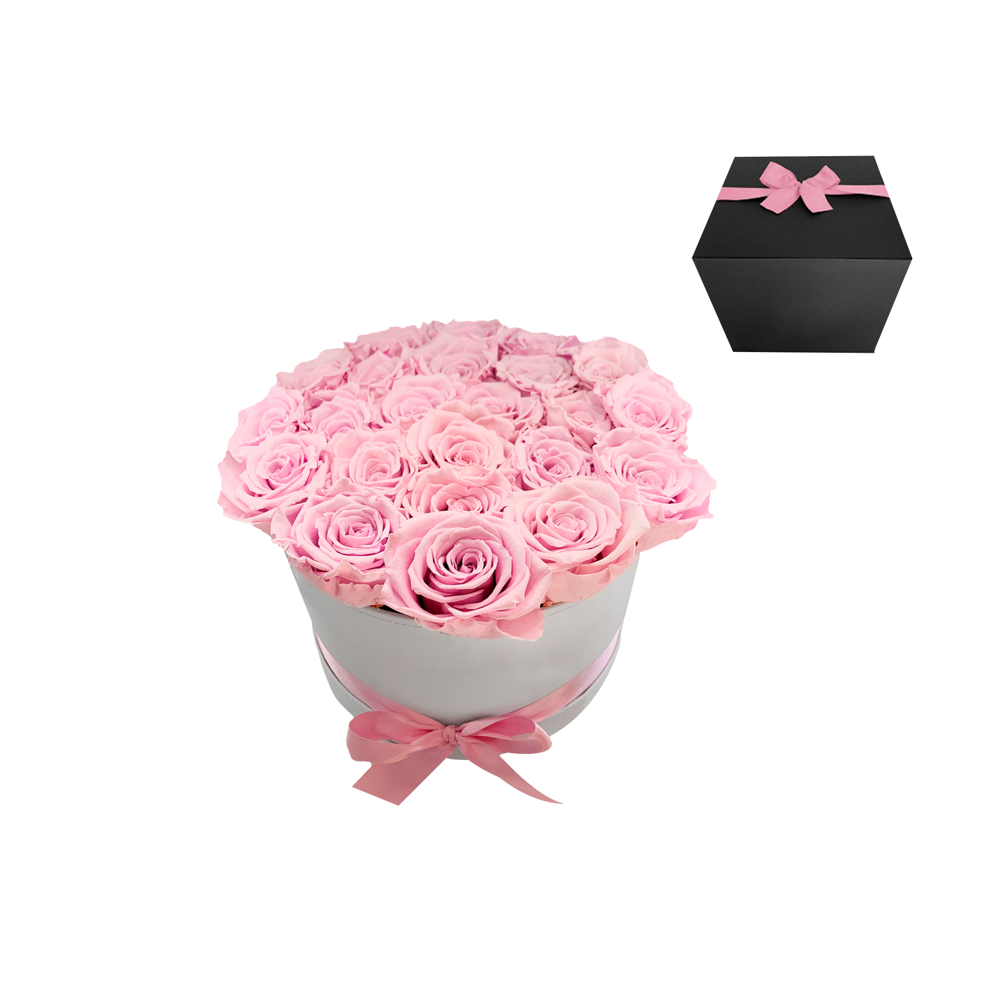 LUXURY 22-24 PRESERVED ROSES ARRANGEMENT - ROUND PU LEATHER BOX - BMade