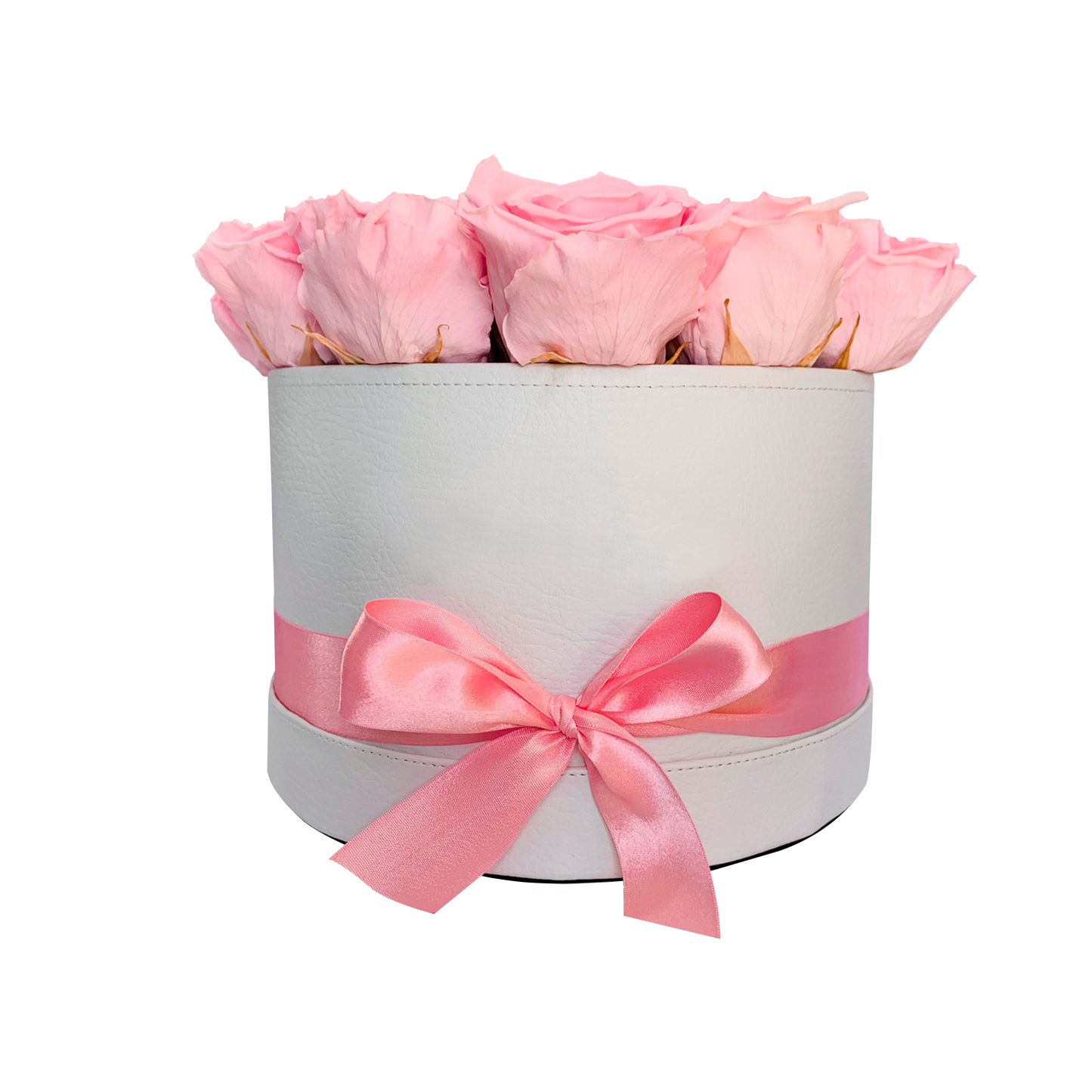 LUXURY 22-24 PRESERVED ROSES ARRANGEMENT - ROUND PU LEATHER BOX - BMade