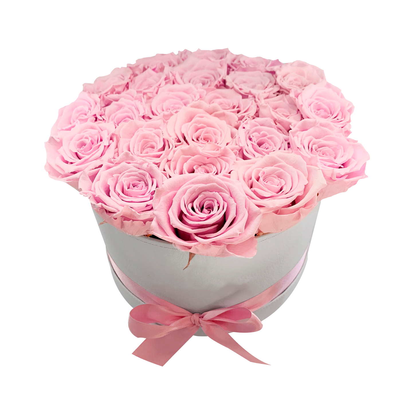 LUXURY 22-24 PRESERVED ROSES ARRANGEMENT - ROUND PU LEATHER BOX - BMade