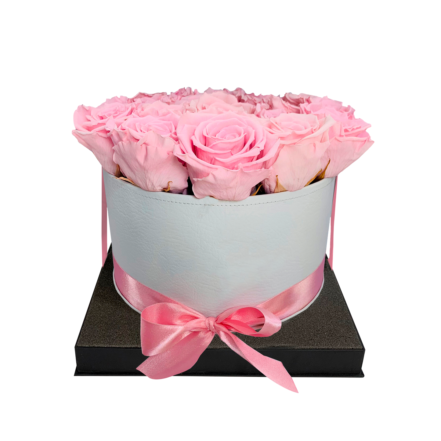 LUXURY 22-24 PRESERVED ROSES ARRANGEMENT - ROUND PU LEATHER BOX - BMade
