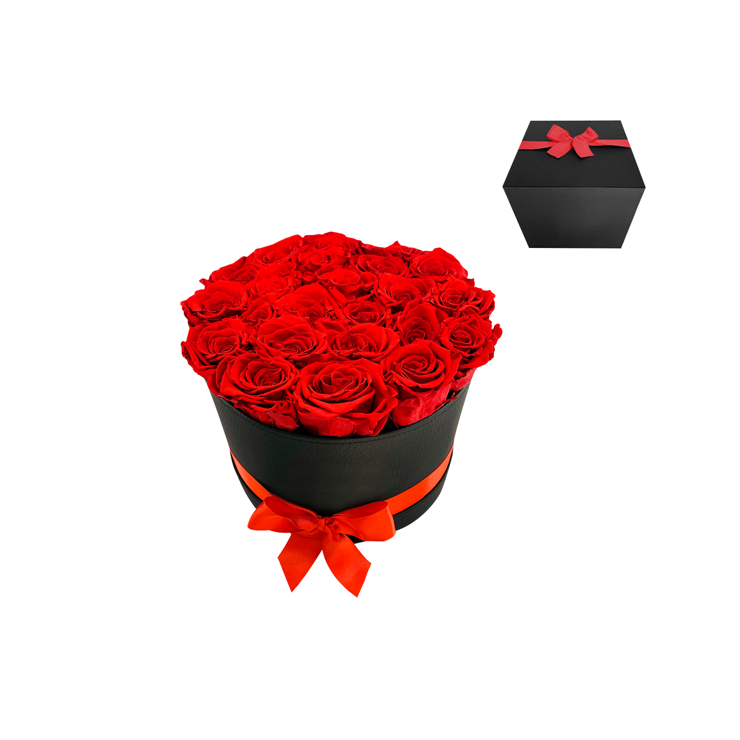 LUXURY 22-24 PRESERVED ROSES ARRANGEMENT - ROUND PU LEATHER BOX - BMade