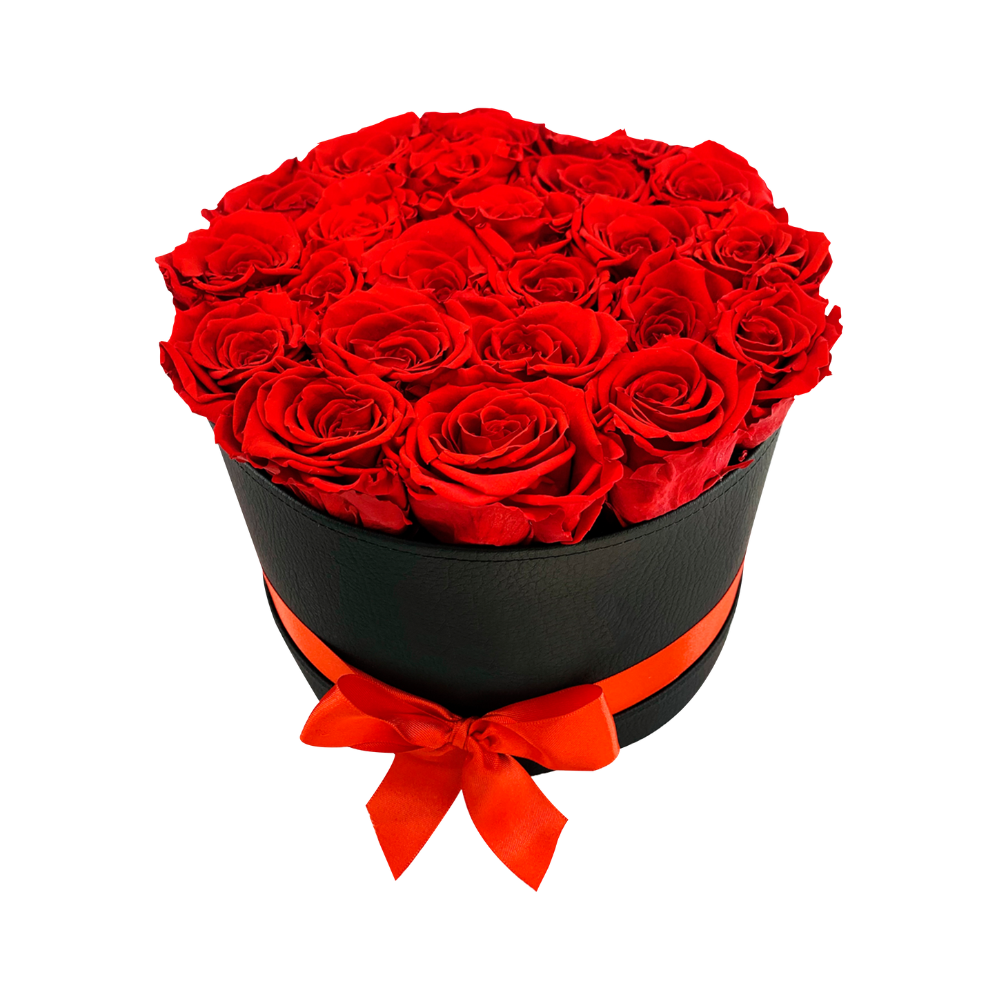 LUXURY 22-24 PRESERVED ROSES ARRANGEMENT - ROUND PU LEATHER BOX - BMade