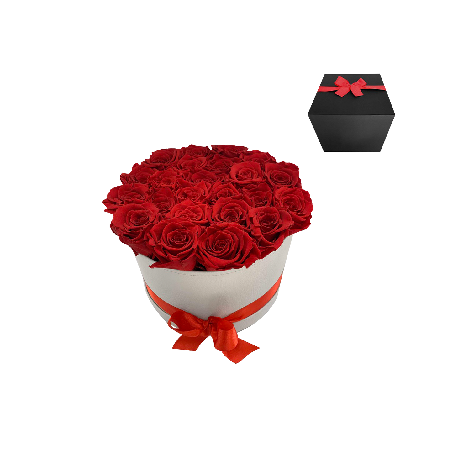 LUXURY 22-24 PRESERVED ROSES ARRANGEMENT - ROUND PU LEATHER BOX - BMade