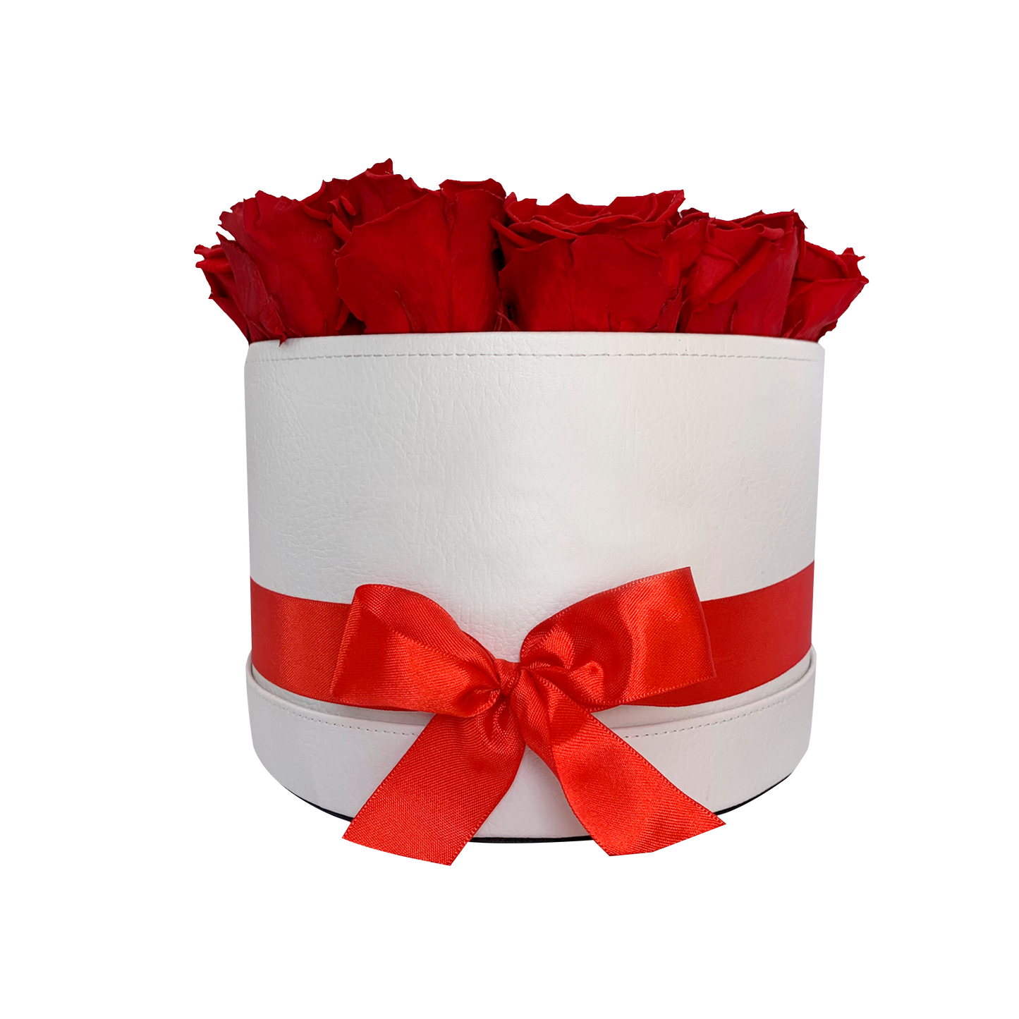 LUXURY 22-24 PRESERVED ROSES ARRANGEMENT - ROUND PU LEATHER BOX - BMade