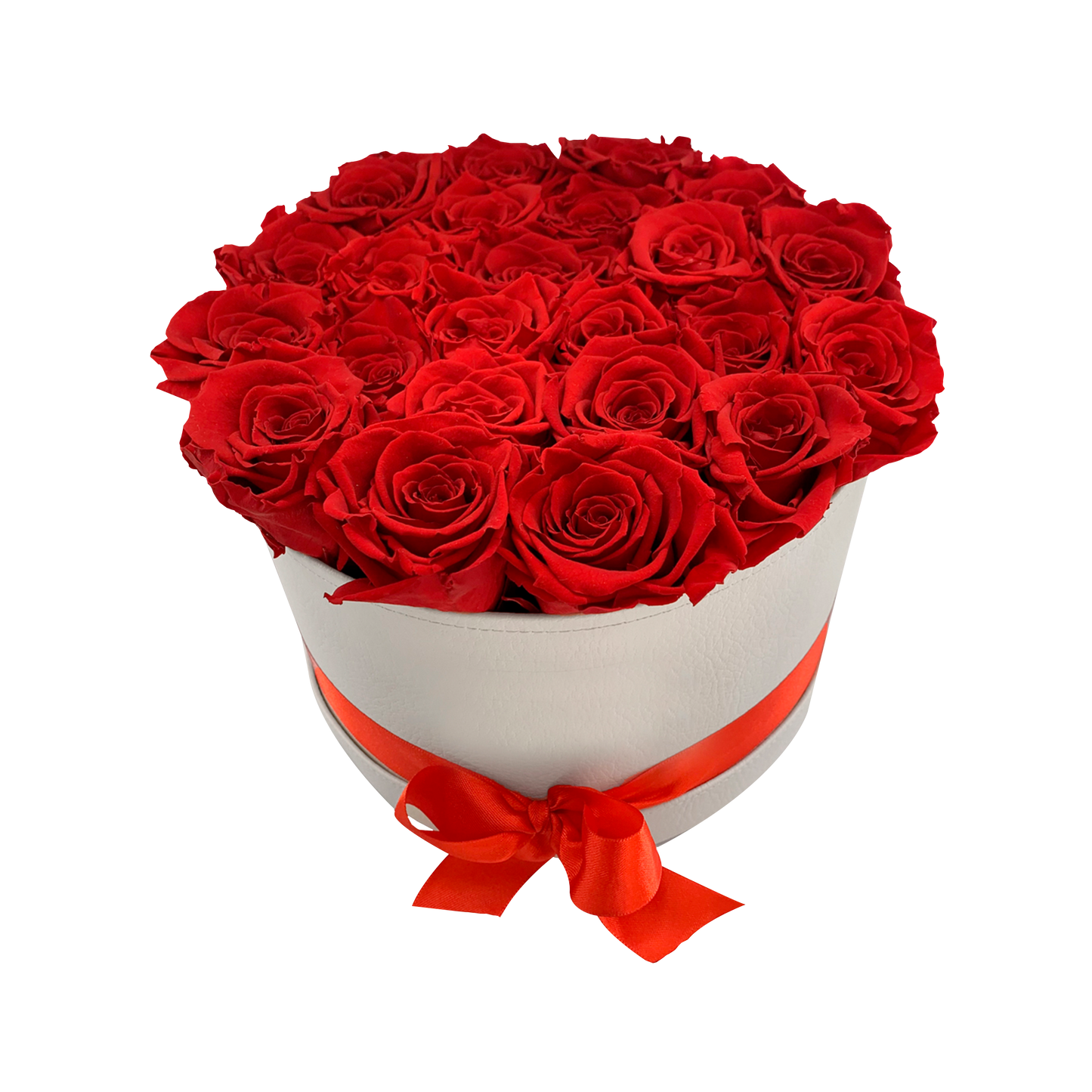 LUXURY 22-24 PRESERVED ROSES ARRANGEMENT - ROUND PU LEATHER BOX - BMade
