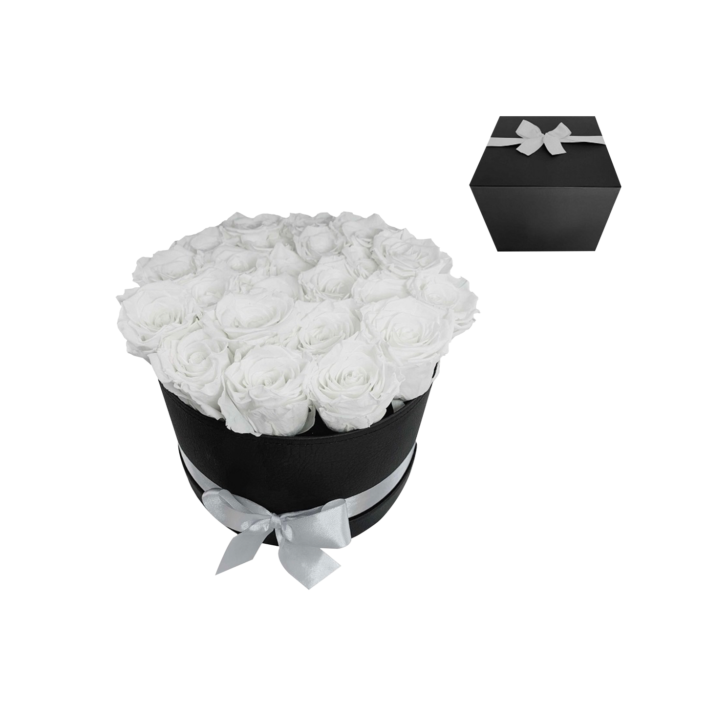 LUXURY 22-24 PRESERVED ROSES ARRANGEMENT - ROUND PU LEATHER BOX - BMade