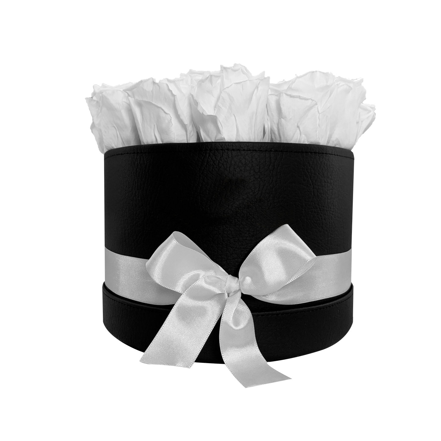 LUXURY 22-24 PRESERVED ROSES ARRANGEMENT - ROUND PU LEATHER BOX - BMade