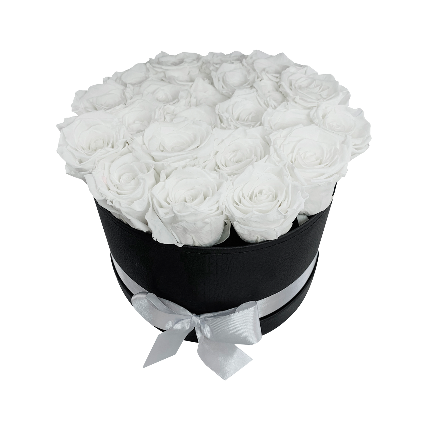 LUXURY 22-24 PRESERVED ROSES ARRANGEMENT - ROUND PU LEATHER BOX - BMade