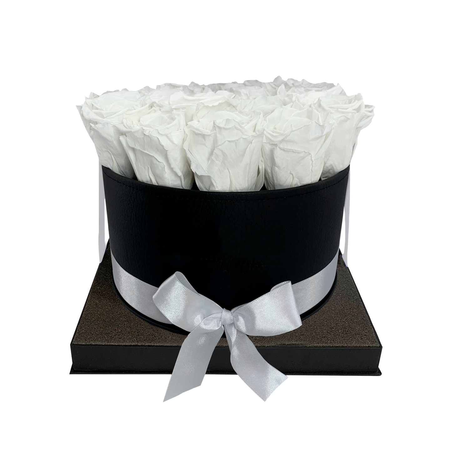 LUXURY 22-24 PRESERVED ROSES ARRANGEMENT - ROUND PU LEATHER BOX - BMade