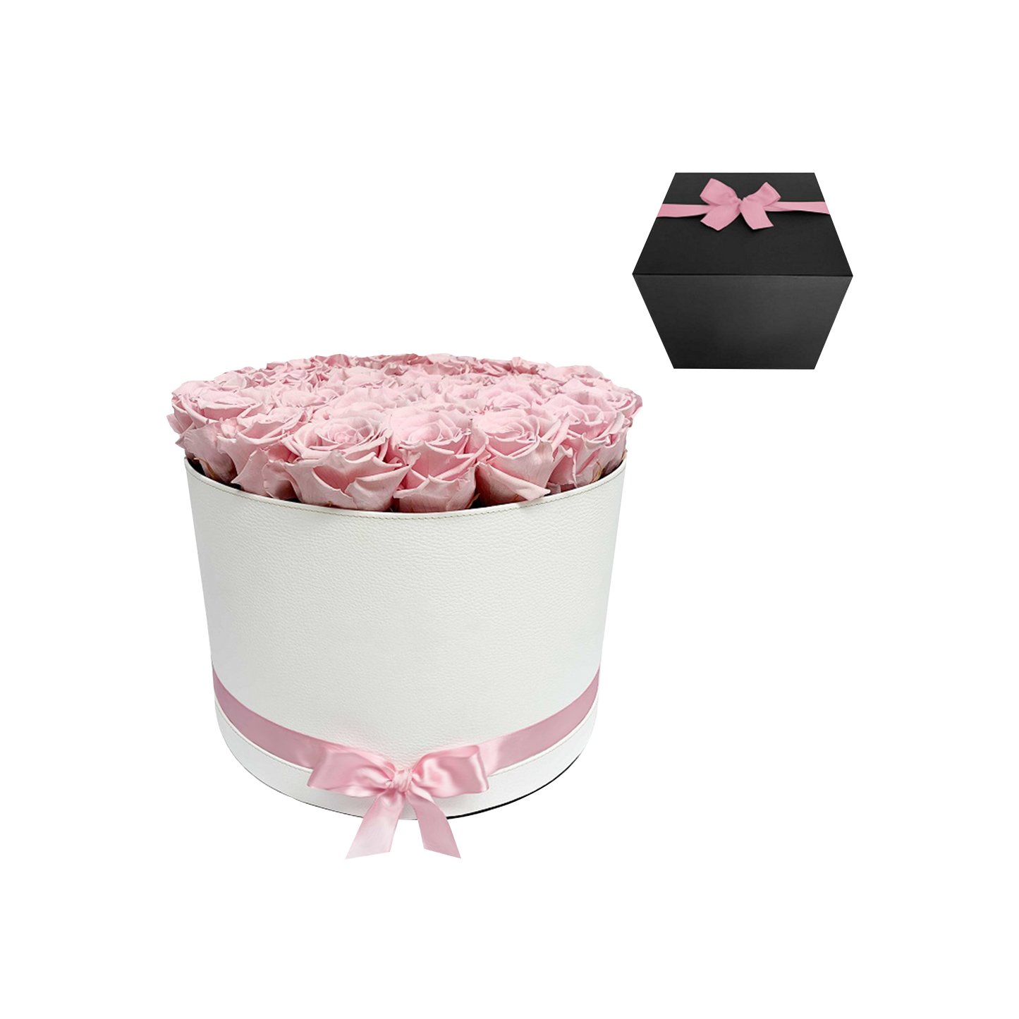 LUXURY 34-36 PRESERVED ROSES ARRANGEMENT - ROUND PU LEATHER BOX - BMade