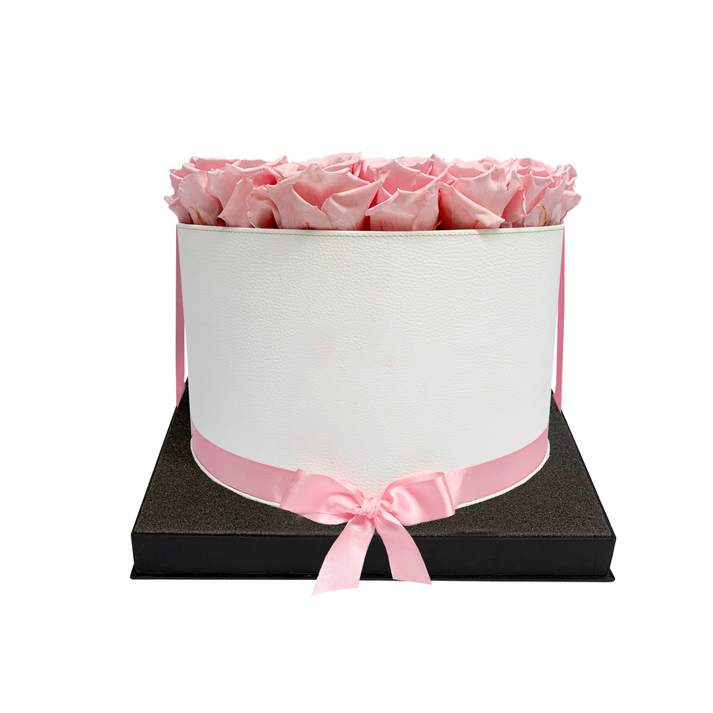 LUXURY 34-36 PRESERVED ROSES ARRANGEMENT - ROUND PU LEATHER BOX - BMade
