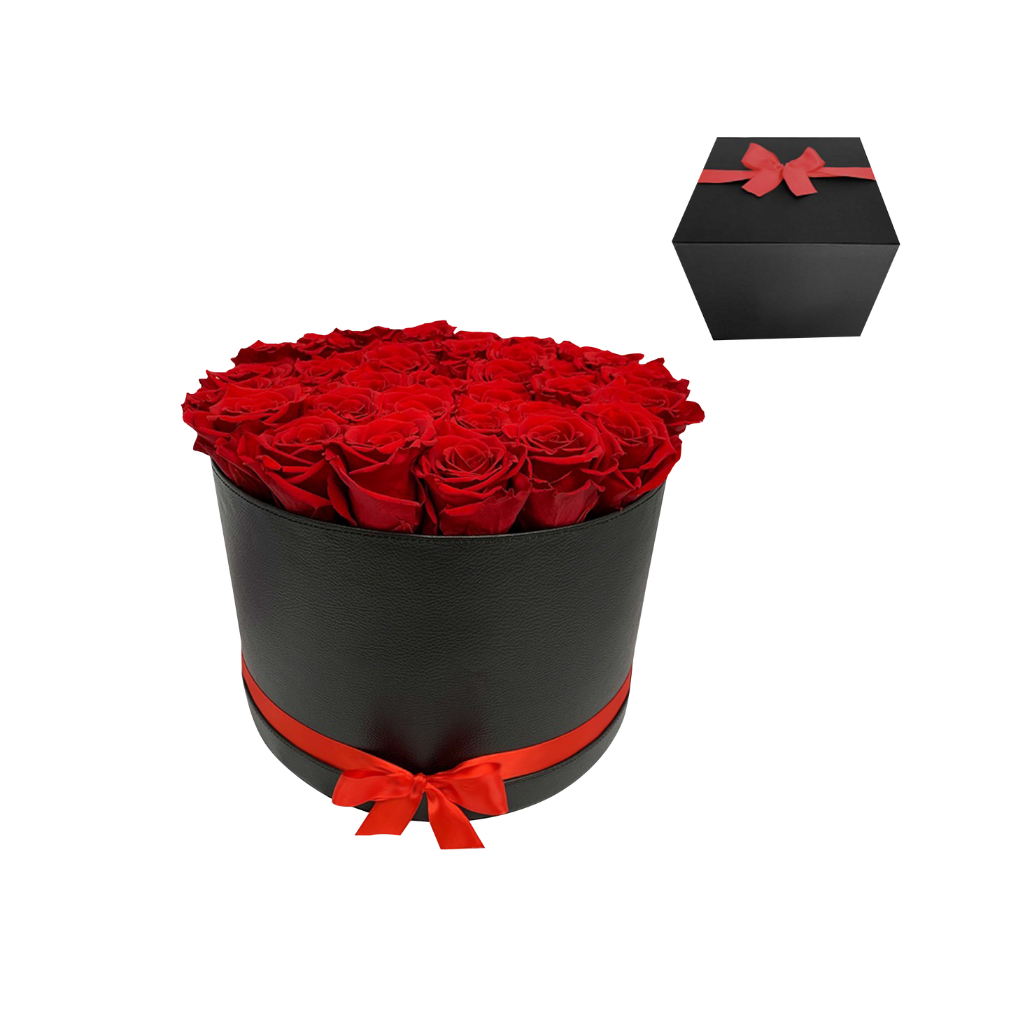 LUXURY 34-36 PRESERVED ROSES ARRANGEMENT - ROUND PU LEATHER BOX - BMade